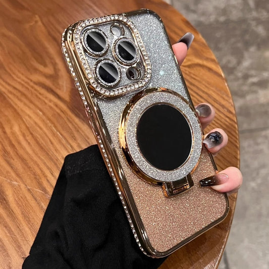 For iPhone 15 Pro Rhinestone Mirror Glitter MagSafe TPU Phone Case(Champagne Gold) - iPhone 15 Pro Cases by buy2fix | Online Shopping UK | buy2fix