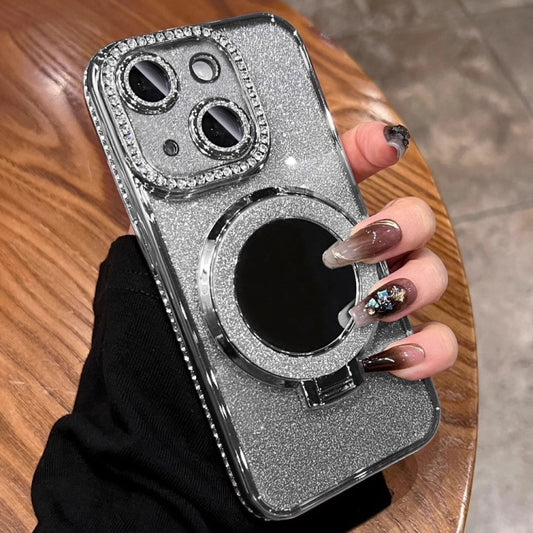 For iPhone 15 Plus Rhinestone Mirror Glitter MagSafe TPU Phone Case(Space Silver) - iPhone 15 Plus Cases by buy2fix | Online Shopping UK | buy2fix
