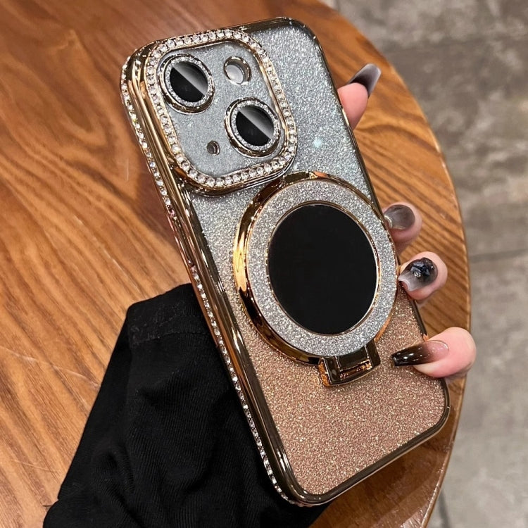 For iPhone 15 Rhinestone Mirror Glitter MagSafe TPU Phone Case(Champagne Gold) - iPhone 15 Cases by buy2fix | Online Shopping UK | buy2fix