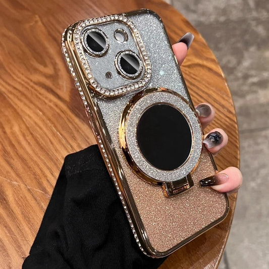 For iPhone 15 Rhinestone Mirror Glitter MagSafe TPU Phone Case(Champagne Gold) - iPhone 15 Cases by buy2fix | Online Shopping UK | buy2fix