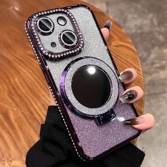 For iPhone 14 Plus Rhinestone Mirror Glitter MagSafe TPU Phone Case(Night Purple) - iPhone 14 Plus Cases by buy2fix | Online Shopping UK | buy2fix