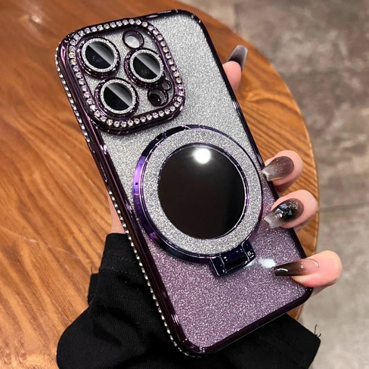 For iPhone 14 Pro Max Rhinestone Mirror Glitter MagSafe TPU Phone Case(Night Purple) - iPhone 14 Pro Max Cases by buy2fix | Online Shopping UK | buy2fix