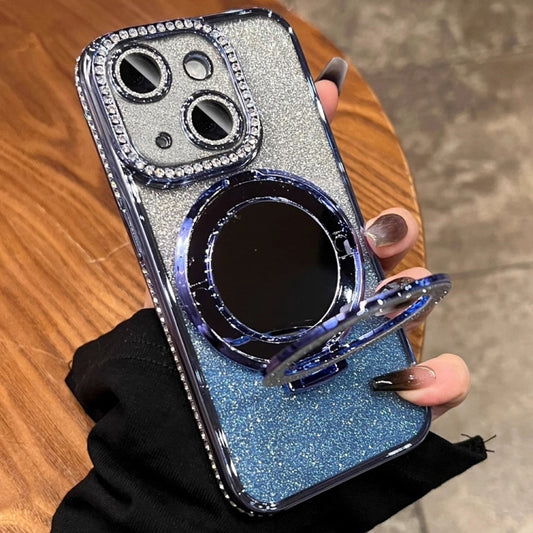 For iPhone 13 Rhinestone Mirror Glitter MagSafe TPU Phone Case(Sierra Blue) - iPhone 13 Cases by buy2fix | Online Shopping UK | buy2fix