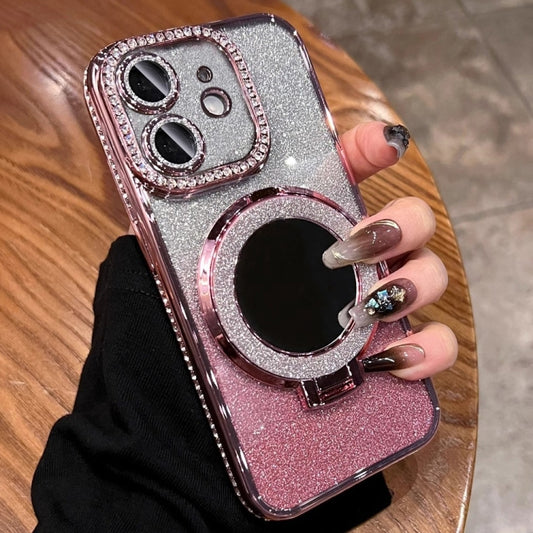 For iPhone 12 Rhinestone Mirror Glitter MagSafe TPU Phone Case(Sakura Pink) by buy2fix