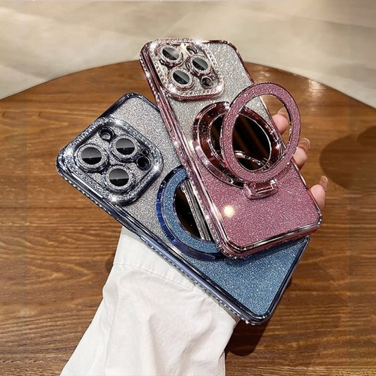 For iPhone 15 Plus Rhinestone Mirror Glitter MagSafe TPU Phone Case(Space Silver) - iPhone 15 Plus Cases by buy2fix | Online Shopping UK | buy2fix