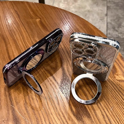 For iPhone 12 Pro Max Rhinestone Mirror Glitter MagSafe TPU Phone Case(Space Silver) by buy2fix