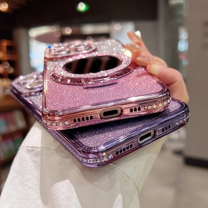For iPhone 11 Rhinestone Mirror Glitter MagSafe TPU Phone Case(Sakura Pink) by buy2fix