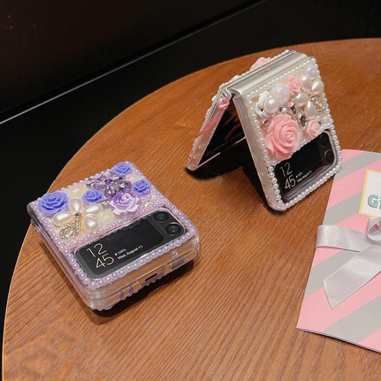 For Samsung Galaxy Z Flip3 5G Rose Hand-set Diamond PC Phone Case(Purple) by buy2fix