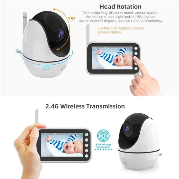 ABM200 Support Two-Way Voice Temperature Display 4.5-inch Video Baby Monitor Music Player(US Plug) by buy2fix