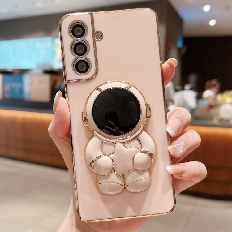 For Samsung Galaxy A15 5G Embrace Stars Electroplating Astronaut Holder Phone Case(Pink) by buy2fix