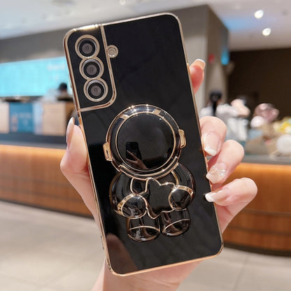 For Samsung Galaxy S23 FE 5G Embrace Stars Electroplating Astronaut Holder Phone Case(Black) by buy2fix