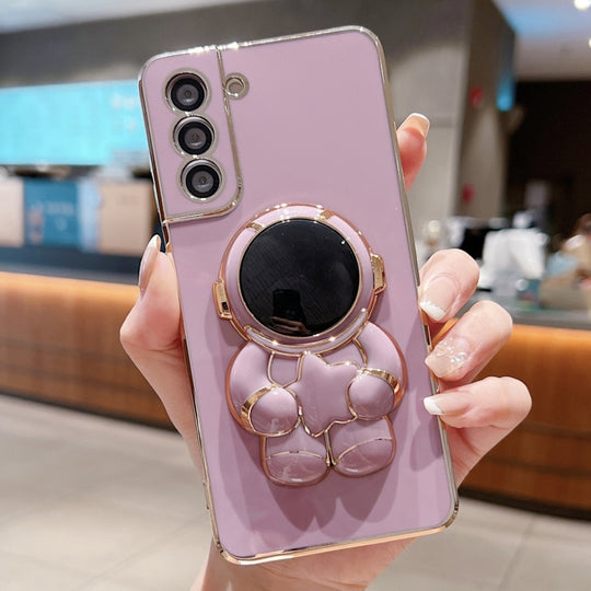 For Samsung Galaxy S21+ 5G Embrace Stars Electroplating Astronaut Holder Phone Case(Purple)