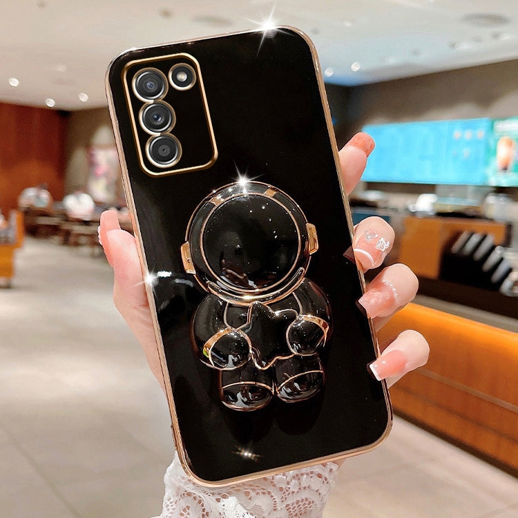 For Samsung Galaxy S20 FE 5G Embrace Stars Electroplating Astronaut Holder Phone Case(Black) by buy2fix