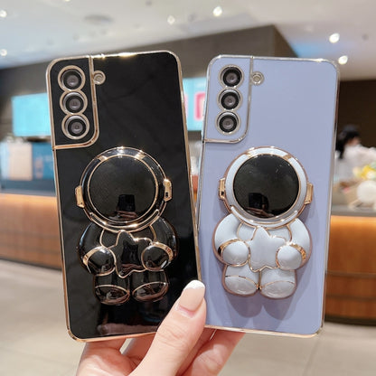 For Samsung Galaxy S20 FE 5G Embrace Stars Electroplating Astronaut Holder Phone Case(Black) by buy2fix