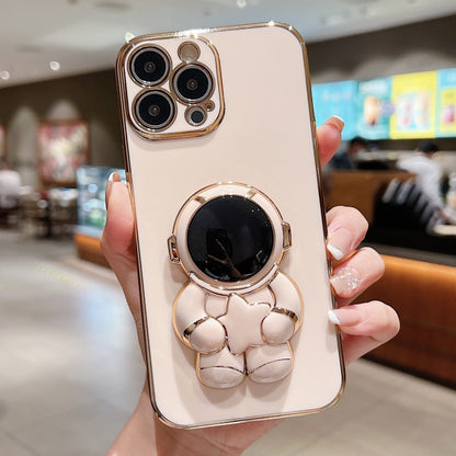 For iPhone 16 Pro Embrace Stars Electroplating Astronaut Holder Phone Case(Pink) by buy2fix