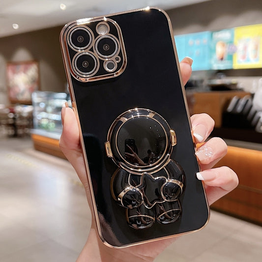 For iPhone 16 Pro Embrace Stars Electroplating Astronaut Holder Phone Case(Black) by buy2fix