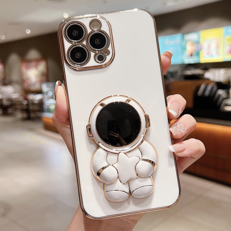 For iPhone 16 Pro Max Embrace Stars Electroplating Astronaut Holder Phone Case(White) by buy2fix