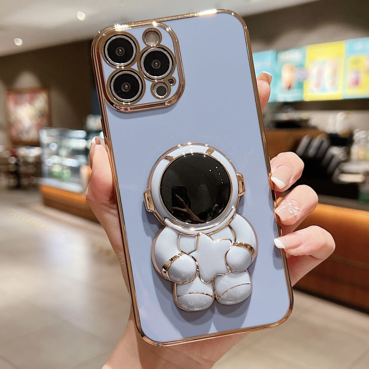 For iPhone 16 Pro Max Embrace Stars Electroplating Astronaut Holder Phone Case(Blue) by buy2fix
