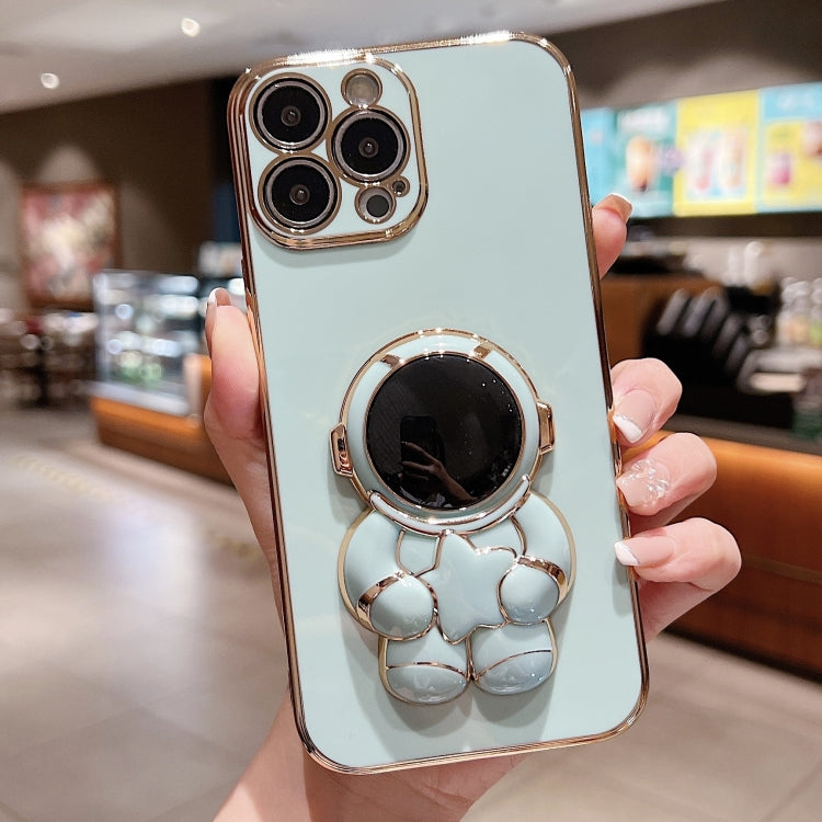 For iPhone 16 Pro Max Embrace Stars Electroplating Astronaut Holder Phone Case(Green) by buy2fix