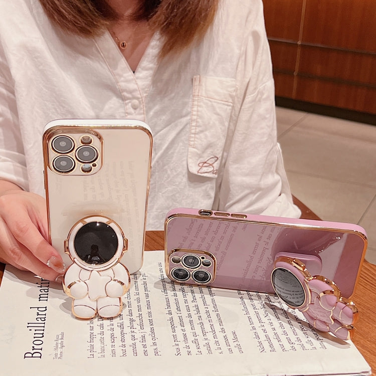 For iPhone 16 Pro Embrace Stars Electroplating Astronaut Holder Phone Case(White) by buy2fix