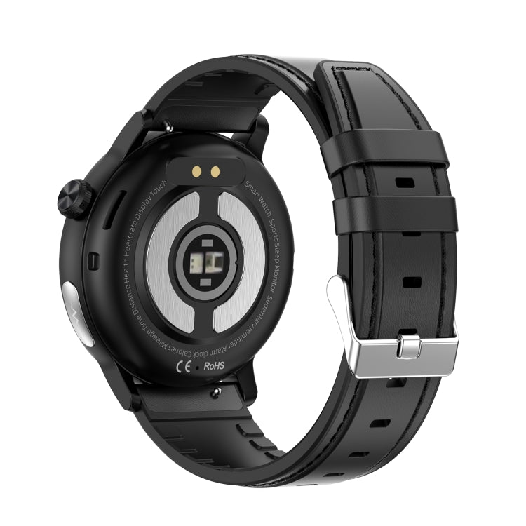 ET470 1.39 inch Color Screen Smart Watch Leather Strap, Support Bluetooth Call / ECG(Black) by buy2fix