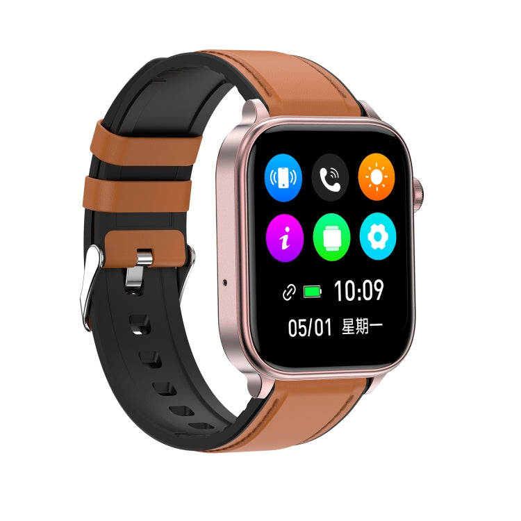 ET570 1.96 inch Color Screen Smart Watch Leather Strap, Support Bluetooth Call / ECG(Brown) by buy2fix