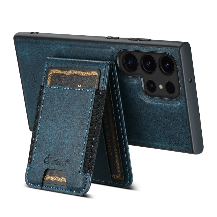 For Samsung Galaxy S24 Ultra 5G Suteni H17 Oil Eax Leather MagSafe Detachable Wallet Phone Case(Blue) - Galaxy S24 Ultra 5G Cases by Suteni | Online Shopping UK | buy2fix