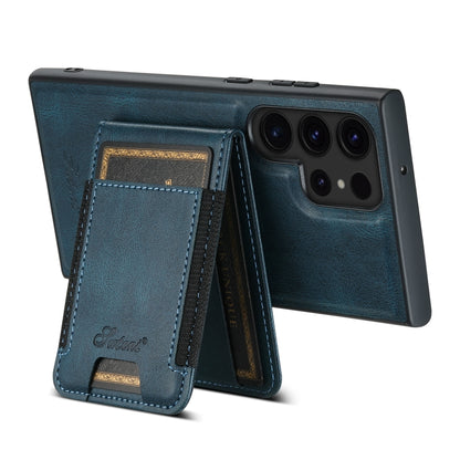 For Samsung Galaxy S24 Ultra 5G Suteni H17 Oil Eax Leather MagSafe Detachable Wallet Phone Case(Blue) - Galaxy S24 Ultra 5G Cases by Suteni | Online Shopping UK | buy2fix