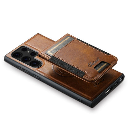 For Samsung Galaxy S23 Ultra 5G Suteni H17 Oil Eax Leather MagSafe Detachable Wallet Phone Case(Brown) - Galaxy S23 Ultra 5G Cases by Suteni | Online Shopping UK | buy2fix