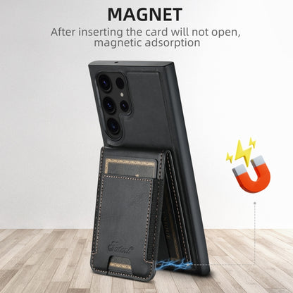 For Samsung Galaxy S22 Ultra 5G Suteni H17 Oil Eax Leather MagSafe Detachable Wallet Phone Case(Black) - Galaxy S22 Ultra 5G Cases by Suteni | Online Shopping UK | buy2fix