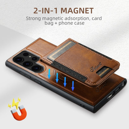 For Samsung Galaxy S22 Ultra 5G Suteni H17 Oil Eax Leather MagSafe Detachable Wallet Phone Case(Brown) - Galaxy S22 Ultra 5G Cases by Suteni | Online Shopping UK | buy2fix