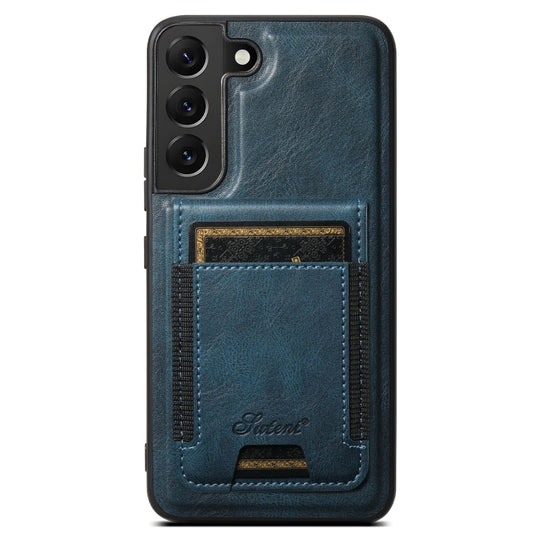 For Samsung Galaxy S22+ 5G Suteni H17 Oil Eax Leather MagSafe Detachable Wallet Phone Case(Blue)
