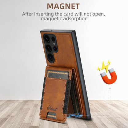 For Samsung Galaxy S22 5G Suteni H17 Oil Eax Leather MagSafe Detachable Wallet Phone Case(Brown) - Galaxy S22 5G Cases by Suteni | Online Shopping UK | buy2fix