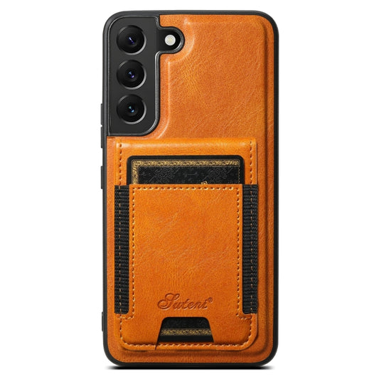 For Samsung Galaxy S22 5G Suteni H17 Oil Eax Leather MagSafe Detachable Wallet Phone Case(Khaki) - Galaxy S22 5G Cases by Suteni | Online Shopping UK | buy2fix