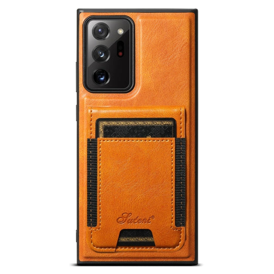 For Samsung Galaxy Note20 Ultra Suteni H17 Oil Eax Leather MagSafe Detachable Wallet Phone Case(Khaki)