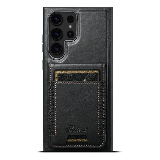 For Samsung Galaxy S25 Ultra 5G Suteni H17 Oil Eax Leather MagSafe Detachable Wallet Phone Case(Black)