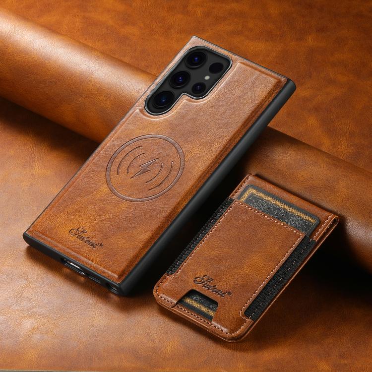 For Samsung Galaxy S25 Ultra 5G Suteni H17 Oil Eax Leather MagSafe Detachable Wallet Phone Case(Brown) - Galaxy S25 Ultra 5G Cases by Suteni | Online Shopping UK | buy2fix