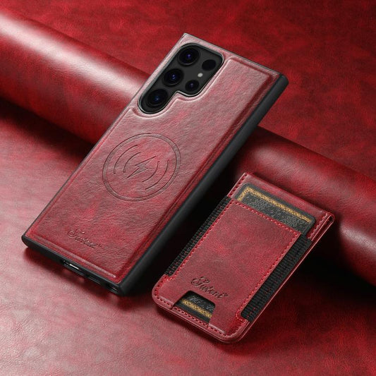 For Samsung Galaxy S25 Ultra 5G Suteni H17 Oil Eax Leather MagSafe Detachable Wallet Phone Case(Red) - Galaxy S25 Ultra 5G Cases by Suteni | Online Shopping UK | buy2fix