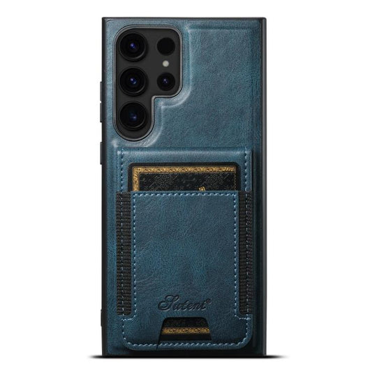 For Samsung Galaxy S25 Ultra 5G Suteni H17 Oil Eax Leather MagSafe Detachable Wallet Phone Case(Blue)
