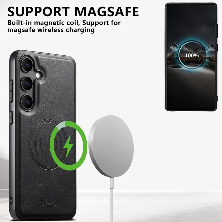 For Samsung Galaxy S25+ 5G Suteni H17 Oil Eax Leather MagSafe Detachable Wallet Phone Case(Black) - Galaxy S25+ 5G Cases by Suteni | Online Shopping UK | buy2fix