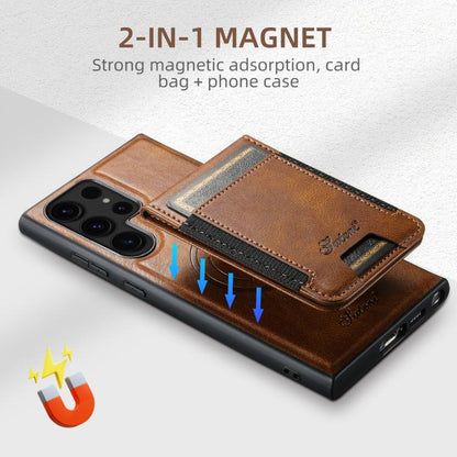 For Samsung Galaxy S25+ 5G Suteni H17 Oil Eax Leather MagSafe Detachable Wallet Phone Case(Brown) - Galaxy S25+ 5G Cases by Suteni | Online Shopping UK | buy2fix