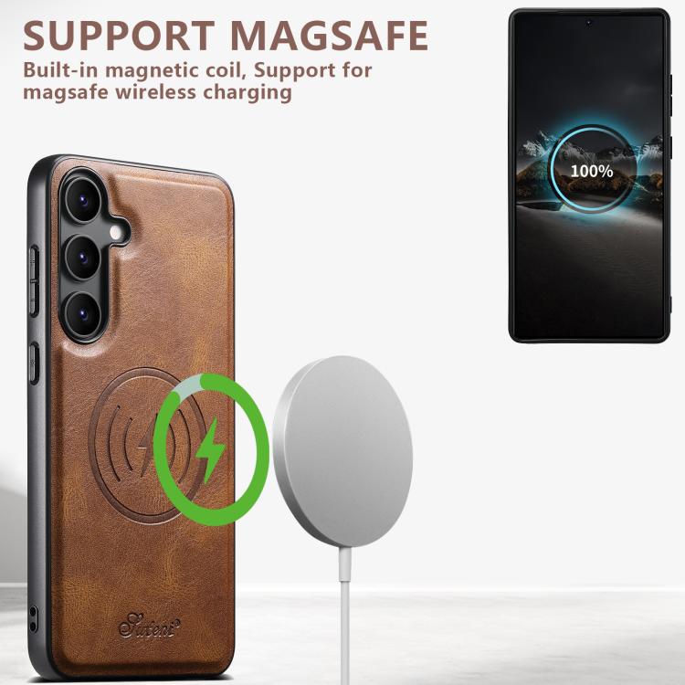 For Samsung Galaxy S25 5G Suteni H17 Oil Eax Leather MagSafe Detachable Wallet Phone Case(Brown) - Galaxy S25 5G Cases by Suteni | Online Shopping UK | buy2fix