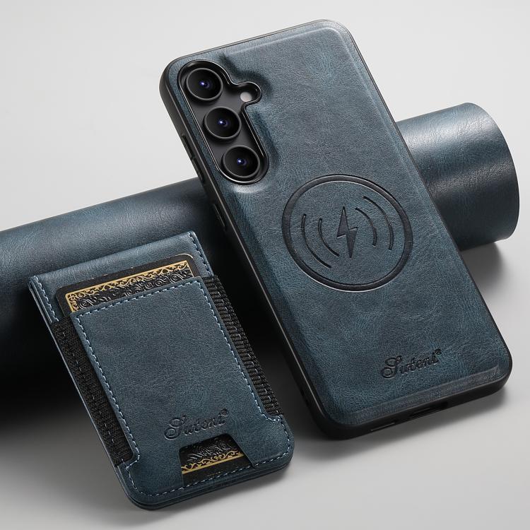 For Samsung Galaxy S25 5G Suteni H17 Oil Eax Leather MagSafe Detachable Wallet Phone Case(Blue) - Galaxy S25 5G Cases by Suteni | Online Shopping UK | buy2fix