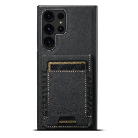 For Samsung Galaxy S22 Ultra 5G Suteni H17 Litchi Texture Leather MagSafe Detachable Wallet Phone Case(Black) - Galaxy S22 Ultra 5G Cases by Suteni | Online Shopping UK | buy2fix