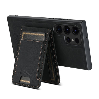 For Samsung Galaxy S22 Ultra 5G Suteni H17 Litchi Texture Leather MagSafe Detachable Wallet Phone Case(Black) - Galaxy S22 Ultra 5G Cases by Suteni | Online Shopping UK | buy2fix
