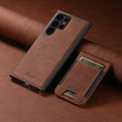 For Samsung Galaxy S22 Ultra 5G Suteni H17 Litchi Texture Leather MagSafe Detachable Wallet Phone Case(Brown) - Galaxy S22 Ultra 5G Cases by Suteni | Online Shopping UK | buy2fix
