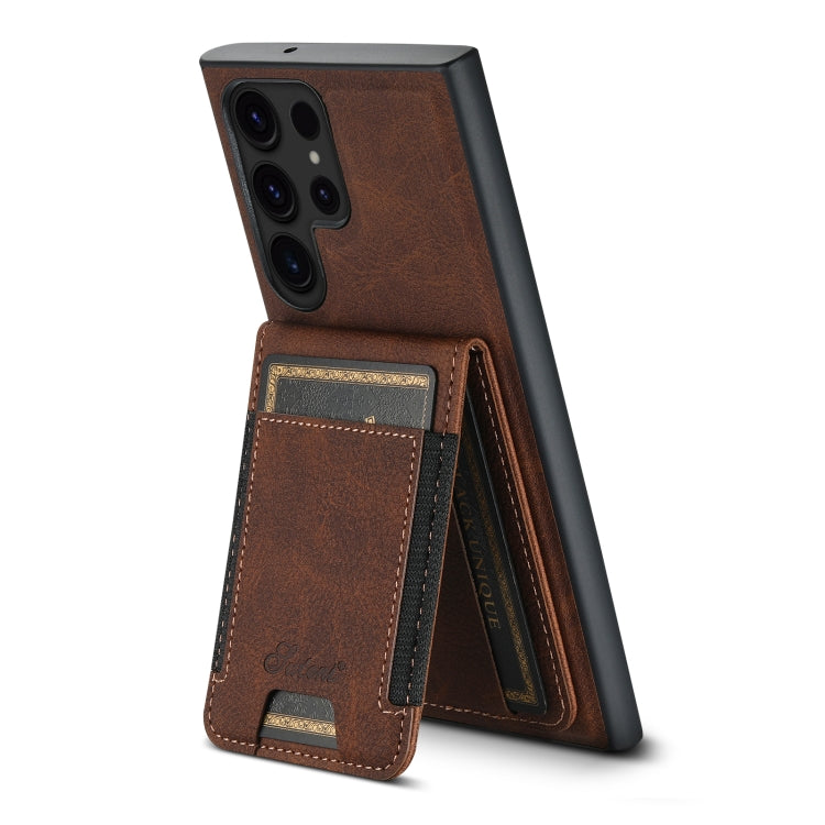 For Samsung Galaxy S22 Ultra 5G Suteni H17 Litchi Texture Leather MagSafe Detachable Wallet Phone Case(Brown) - Galaxy S22 Ultra 5G Cases by Suteni | Online Shopping UK | buy2fix
