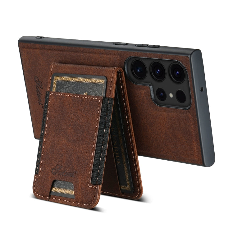 For Samsung Galaxy S22 Ultra 5G Suteni H17 Litchi Texture Leather MagSafe Detachable Wallet Phone Case(Brown) - Galaxy S22 Ultra 5G Cases by Suteni | Online Shopping UK | buy2fix