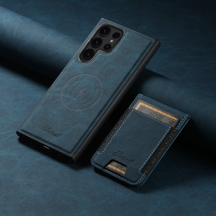 For Samsung Galaxy S22 Ultra 5G Suteni H17 Litchi Texture Leather MagSafe Detachable Wallet Phone Case(Blue) - Galaxy S22 Ultra 5G Cases by Suteni | Online Shopping UK | buy2fix