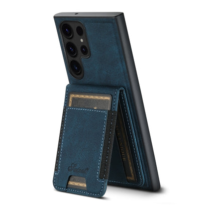 For Samsung Galaxy S22 Ultra 5G Suteni H17 Litchi Texture Leather MagSafe Detachable Wallet Phone Case(Blue) - Galaxy S22 Ultra 5G Cases by Suteni | Online Shopping UK | buy2fix